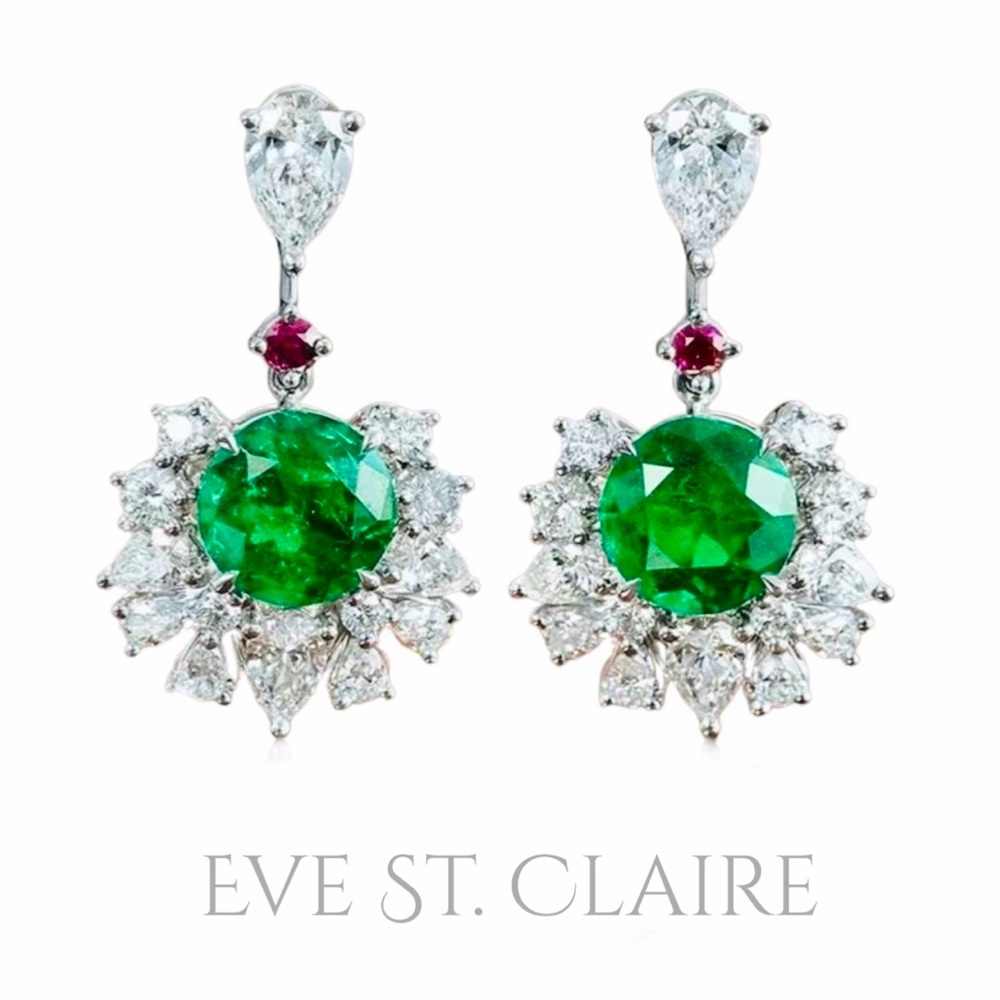 14k white gold earrings diamond emerald ruby halo drop